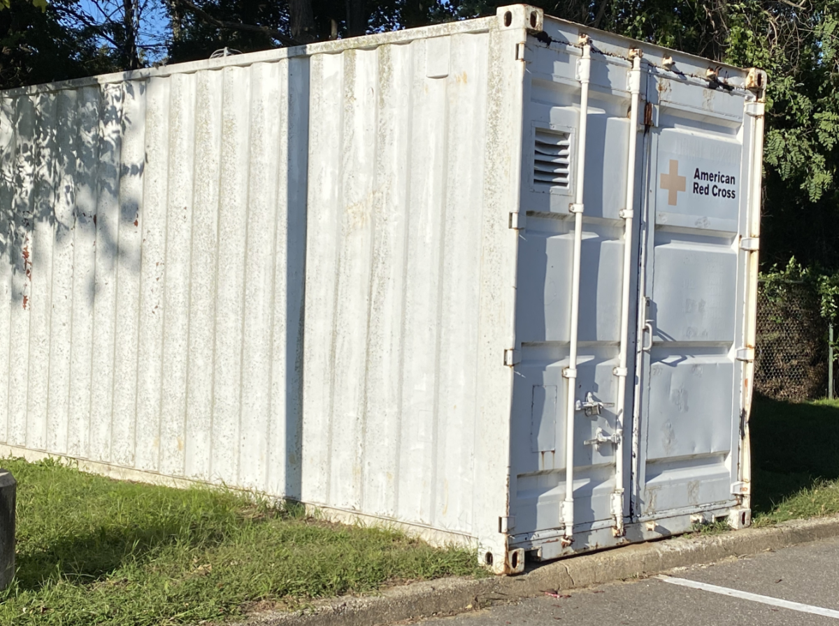 The American Red Cross stores equipment adjacent to the faculty parking lot.